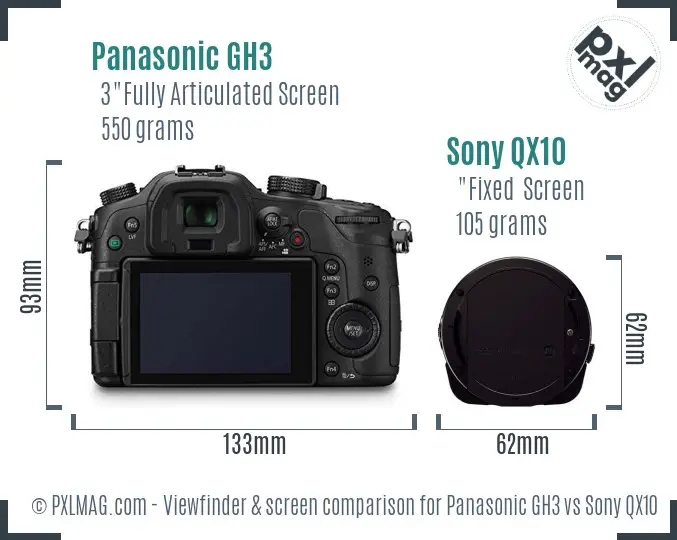 Panasonic GH3 vs Sony QX10 Screen and Viewfinder comparison