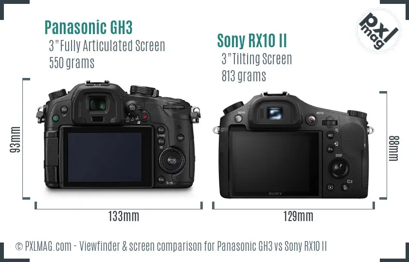 Panasonic GH3 vs Sony RX10 II Screen and Viewfinder comparison