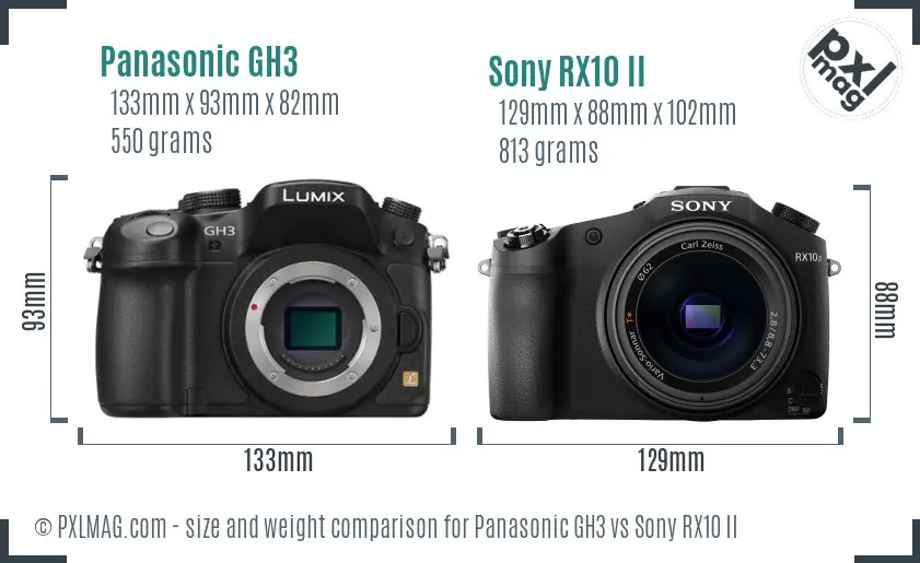 Panasonic GH3 vs Sony RX10 II size comparison