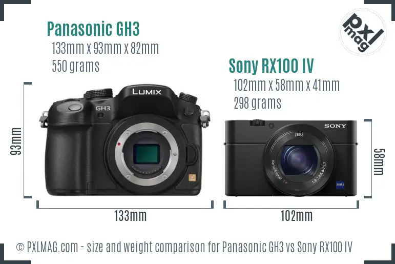 Panasonic GH3 vs Sony RX100 IV size comparison