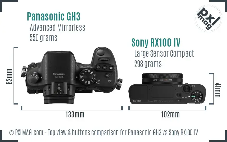 Panasonic GH3 vs Sony RX100 IV top view buttons comparison