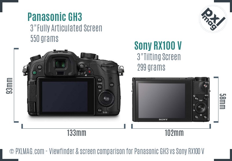 Panasonic GH3 vs Sony RX100 V Screen and Viewfinder comparison