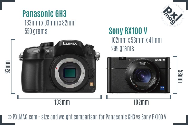 Panasonic GH3 vs Sony RX100 V size comparison Panasonic GH3 vs Sony RX100 V size comparison
