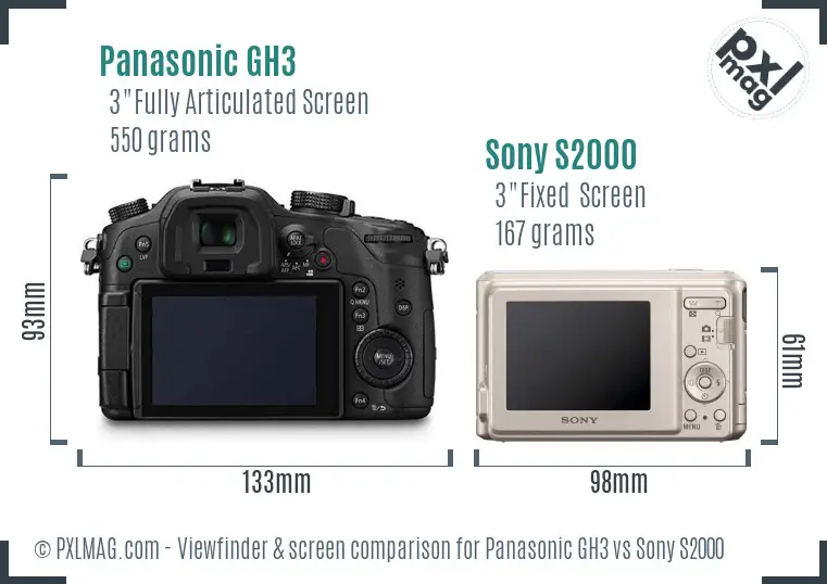 Panasonic GH3 vs Sony S2000 Screen and Viewfinder comparison