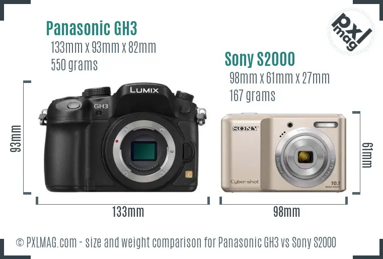 Panasonic GH3 vs Sony S2000 size comparison