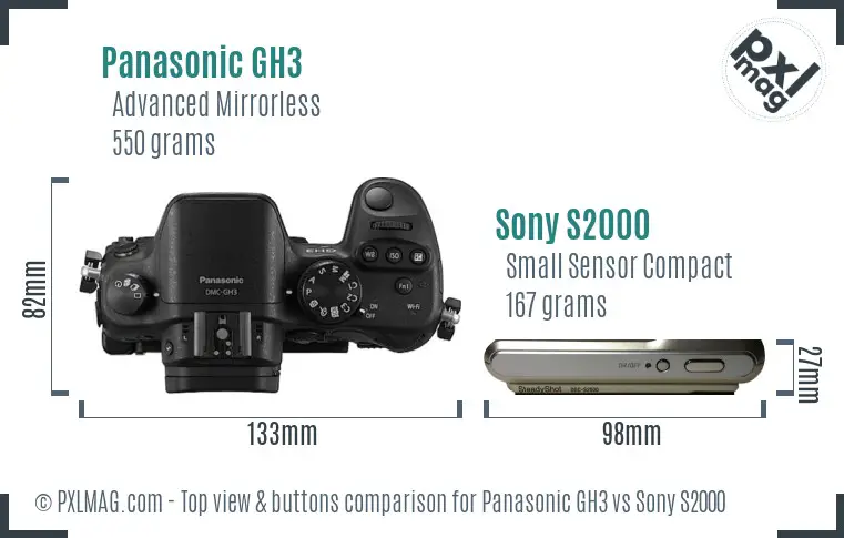 Panasonic GH3 vs Sony S2000 top view buttons comparison