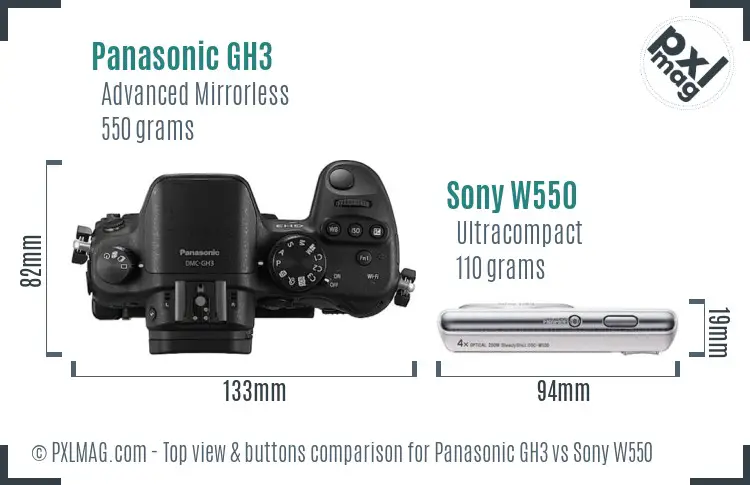 Panasonic GH3 vs Sony W550 top view buttons comparison