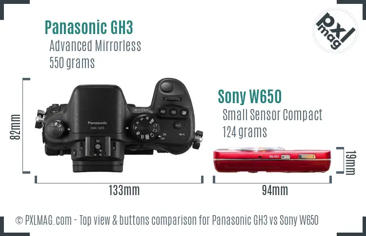 Panasonic GH3 vs Sony W650 top view buttons comparison