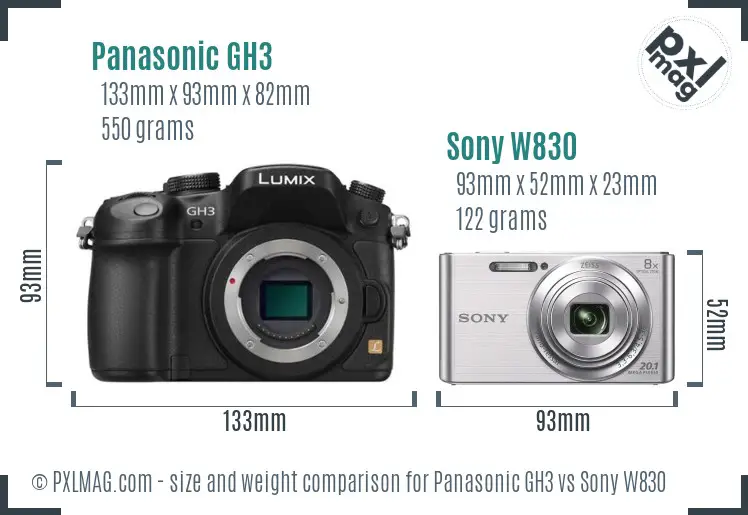 Panasonic GH3 vs Sony W830 size comparison Panasonic GH3 vs Sony W830 size comparison