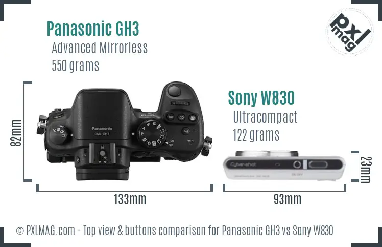 Panasonic GH3 vs Sony W830 top view buttons comparison