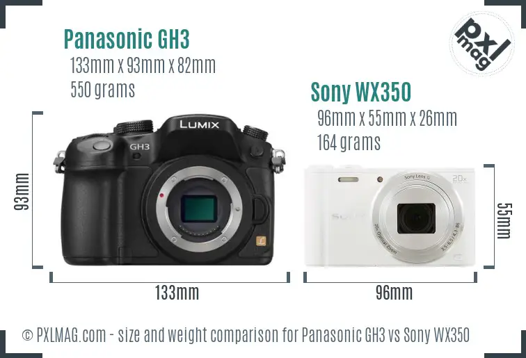 Panasonic GH3 vs Sony WX350 size comparison
