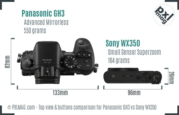 Panasonic GH3 vs Sony WX350 top view buttons comparison