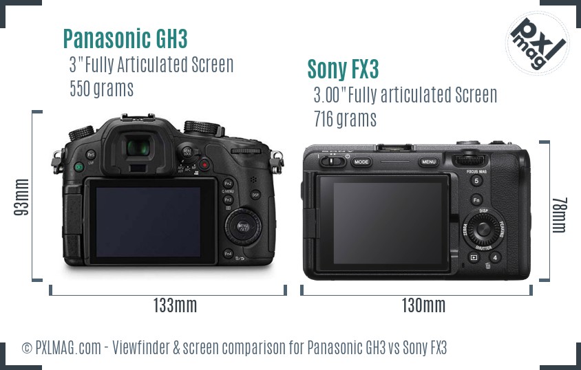 Panasonic GH3 vs Sony FX3 Screen and Viewfinder comparison