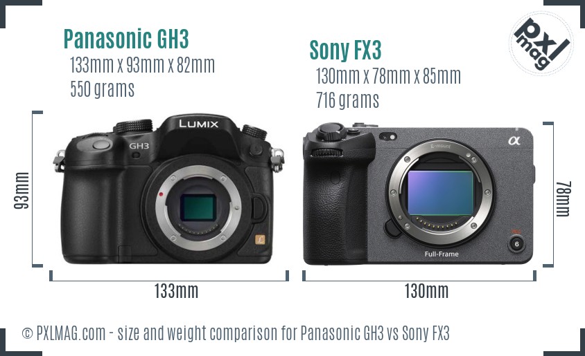 Panasonic GH3 vs Sony FX3 size comparison Panasonic GH3 vs Sony FX3 size comparison