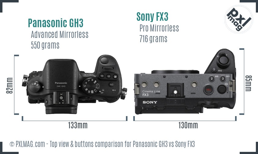 Panasonic GH3 vs Sony FX3 top view buttons comparison