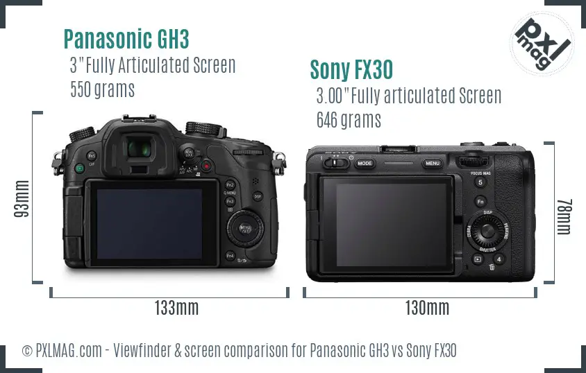 Panasonic GH3 vs Sony FX30 Screen and Viewfinder comparison