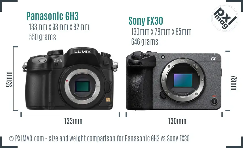 Panasonic GH3 vs Sony FX30 size comparison