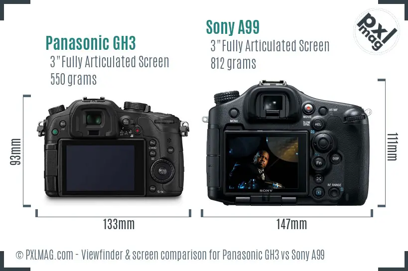 Panasonic GH3 vs Sony A99 Screen and Viewfinder comparison