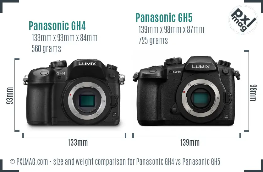 Panasonic GH4 vs Panasonic GH5 size comparison