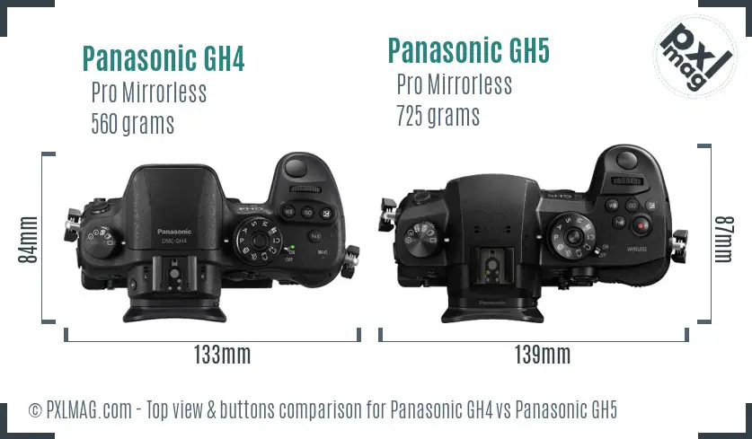 Panasonic GH4 vs Panasonic GH5 top view buttons comparison