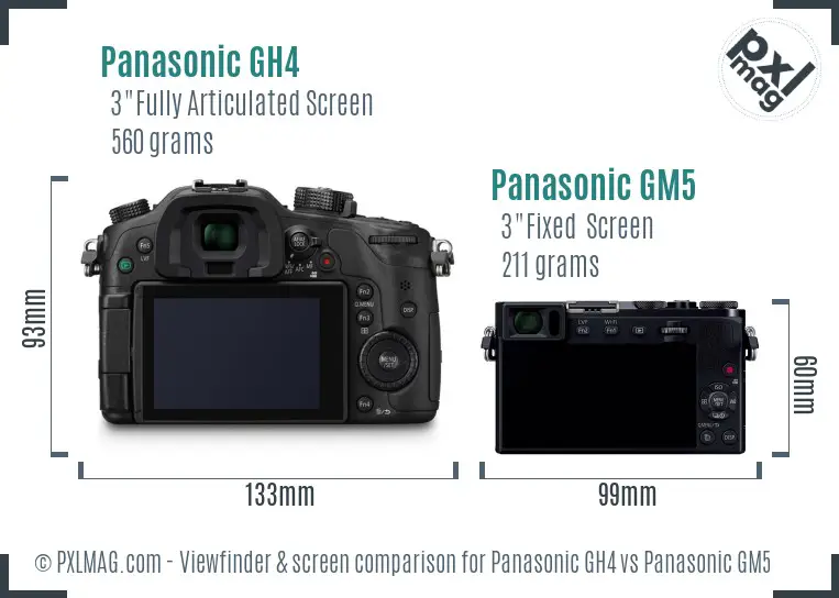 Panasonic GH4 vs Panasonic GM5 Screen and Viewfinder comparison