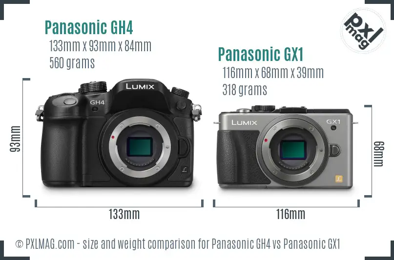 Panasonic GH4 vs Panasonic GX1 size comparison