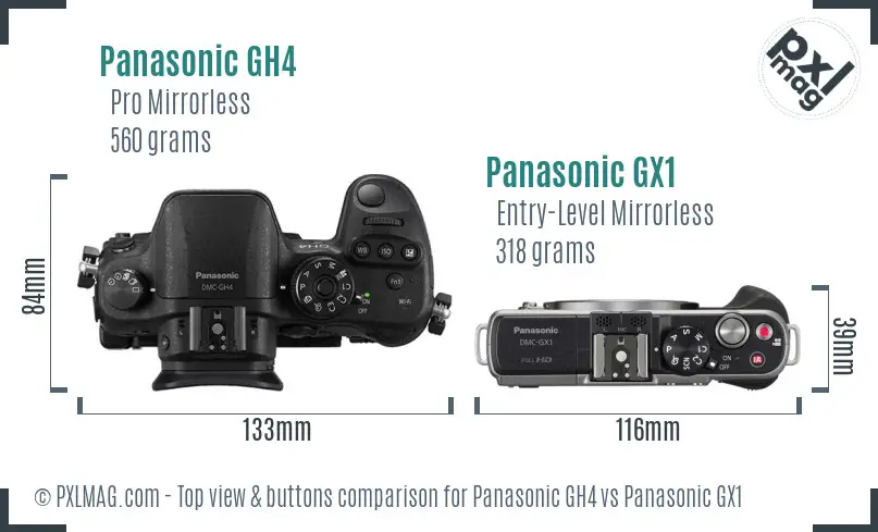 Panasonic GH4 vs Panasonic GX1 top view buttons comparison