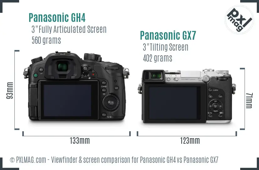 Panasonic GH4 vs Panasonic GX7 Screen and Viewfinder comparison