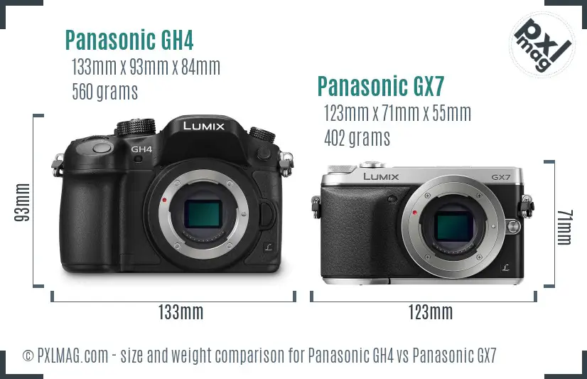 Panasonic GH4 vs Panasonic GX7 size comparison