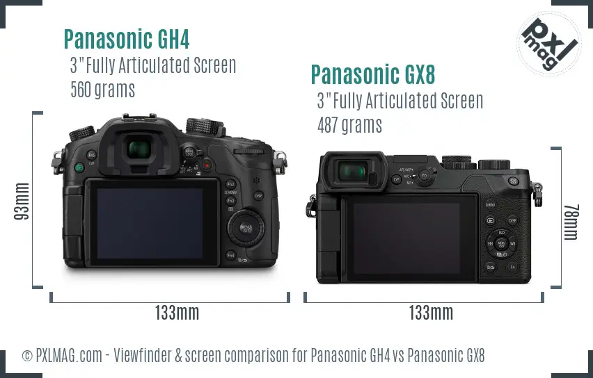 Panasonic GH4 vs Panasonic GX8 Screen and Viewfinder comparison