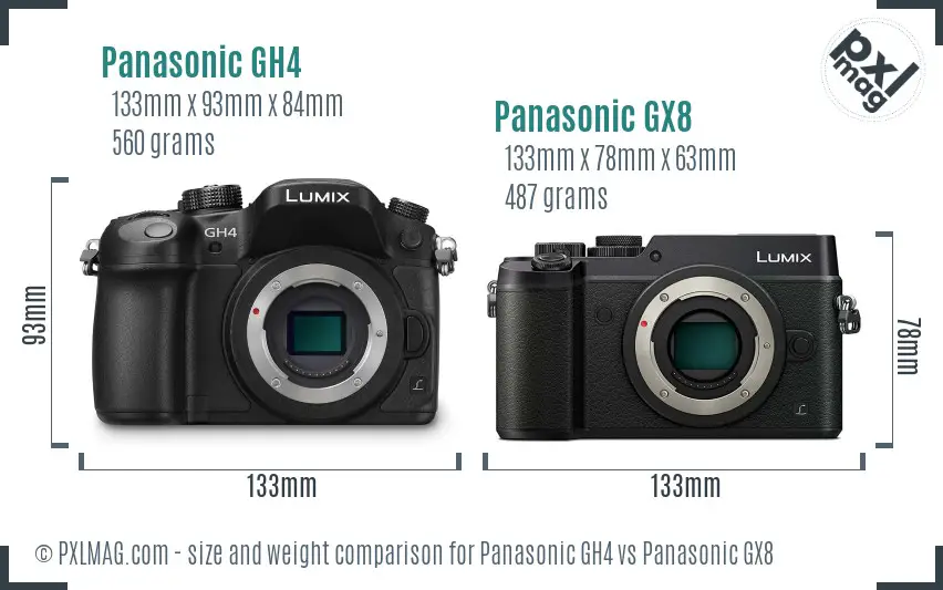 Panasonic GH4 vs Panasonic GX8 size comparison