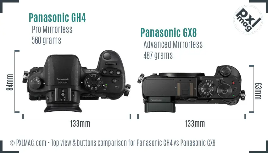 Panasonic GH4 vs Panasonic GX8 top view buttons comparison