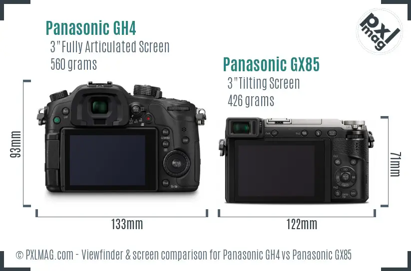 Panasonic GH4 vs Panasonic GX85 Screen and Viewfinder comparison