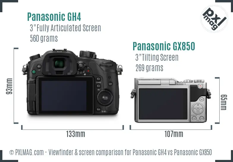 Panasonic GH4 vs Panasonic GX850 Screen and Viewfinder comparison