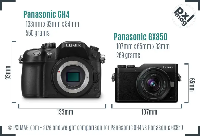 Panasonic GH4 vs Panasonic GX850 size comparison