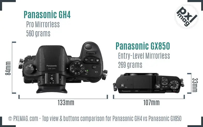 Panasonic GH4 vs Panasonic GX850 top view buttons comparison