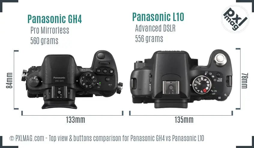 Panasonic GH4 vs Panasonic L10 top view buttons comparison