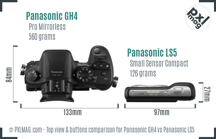 Panasonic GH4 vs Panasonic LS5 top view buttons comparison