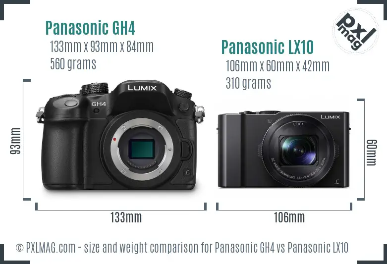 Panasonic GH4 vs Panasonic LX10 size comparison
