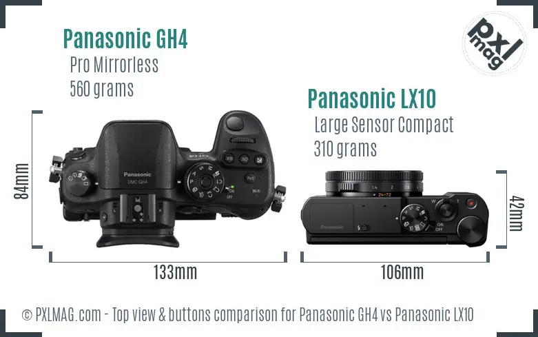 Panasonic GH4 vs Panasonic LX10 top view buttons comparison