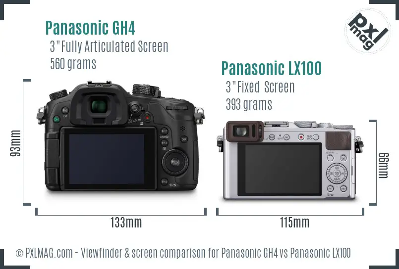 Panasonic GH4 vs Panasonic LX100 Screen and Viewfinder comparison