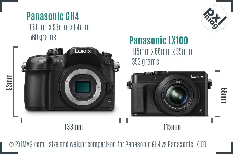 Panasonic GH4 vs Panasonic LX100 size comparison