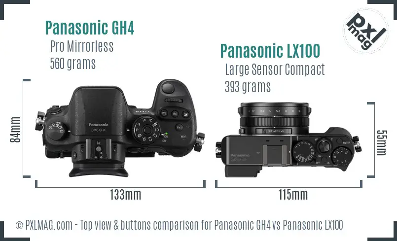 Panasonic GH4 vs Panasonic LX100 top view buttons comparison