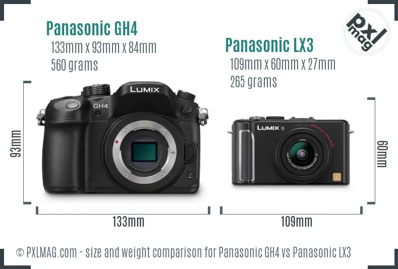 Panasonic GH4 vs Panasonic LX3 size comparison
