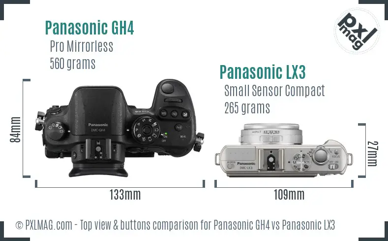 Panasonic GH4 vs Panasonic LX3 top view buttons comparison