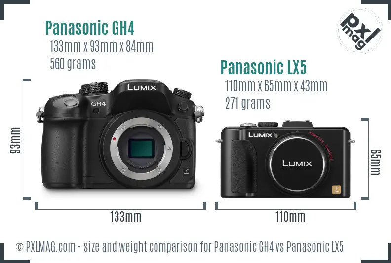 Panasonic GH4 vs Panasonic LX5 size comparison