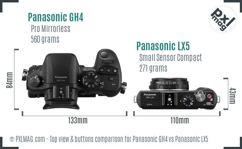 Panasonic GH4 vs Panasonic LX5 top view buttons comparison