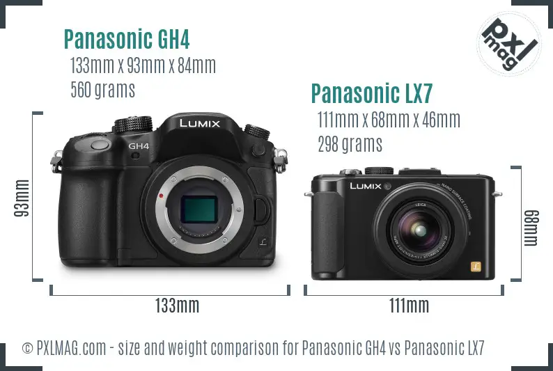 Panasonic GH4 vs Panasonic LX7 size comparison
