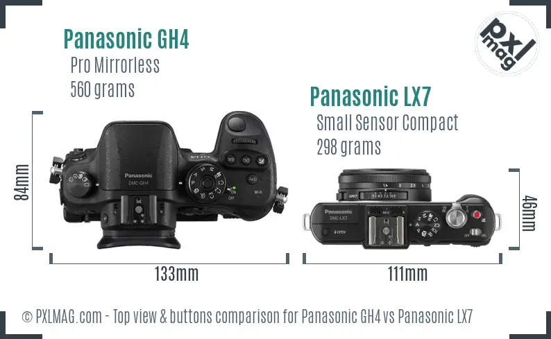 Panasonic GH4 vs Panasonic LX7 top view buttons comparison