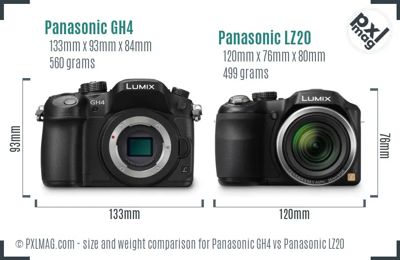 Panasonic GH4 vs Panasonic LZ20 size comparison